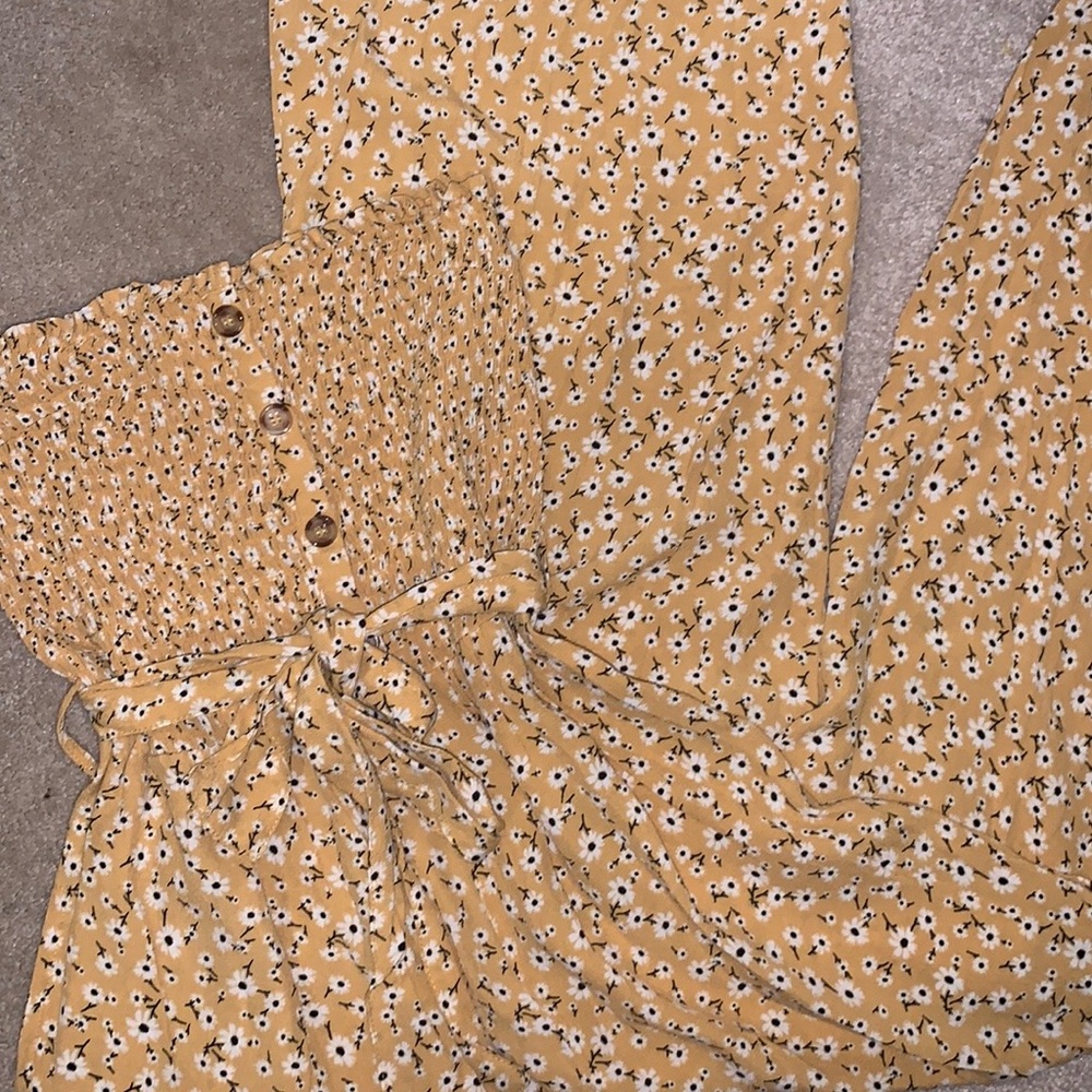 Skylar + Madison floral strapless tie front wide leg jumpsuit